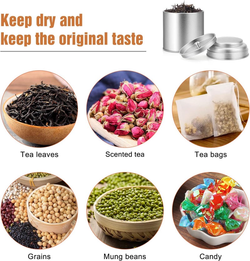 TRISCO Tea Tin with Airtight Double Lids for Loose Leaf Tea Storage, 8 Oz Kitchen Small Tin Can and Tea Canister for Tea Coffee Sugar Candy Spices (12 Pcs) - Image 3